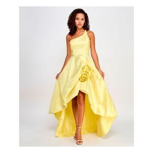 VIOLET WEEKEND Womens Yellow Lined Rosette Accent Hem Dress Juniors 3\4